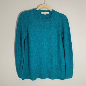 LOFT Teal Blue Pointelle Chevron Knit‎ Crew Neck Sweater Womens Size S Small